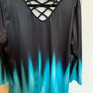 Teal and black blouse